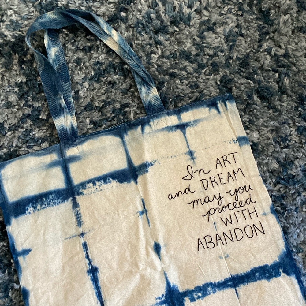 Patti Smith quote Shibori Dye tote bag- hand dyed & hand stitched ! 14”x15”